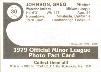 1979 TCMA Waterloo Indians #30 Gregory Johnson Back