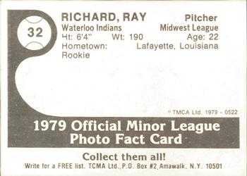 1979 TCMA Waterloo Indians #32 Ray Richard Back