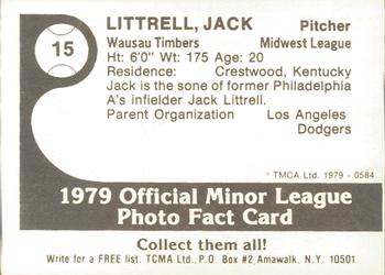 1979 TCMA Wausau Timbers #15 Jack Littrell Back