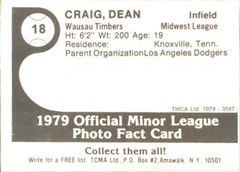 1979 TCMA Wausau Timbers #18 Dean Craig Back