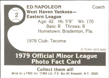 1979 TCMA West Haven Yankees #2 Ed Napoleon Back