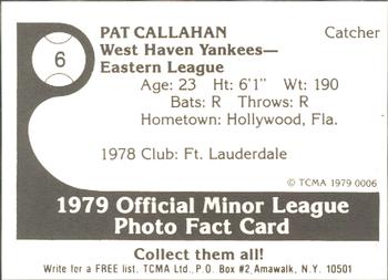 1979 TCMA West Haven Yankees #6 Pat Callahan Back