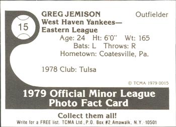 1979 TCMA West Haven Yankees #15 Greg Jemison Back