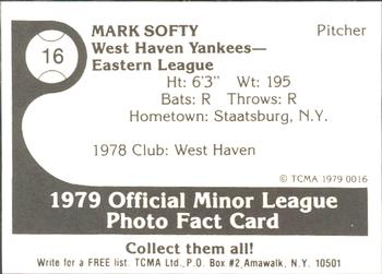 1979 TCMA West Haven Yankees #16 Mark Softy Back
