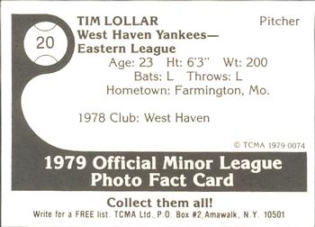 1979 TCMA West Haven Yankees #20 Tim Lollar Back
