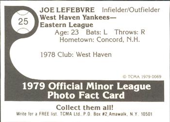 1979 TCMA West Haven Yankees #25 Joe Lefebvre Back