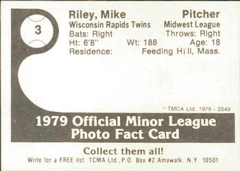 1979 TCMA Wisconsin Rapids Twins #3 Mike Riley Back