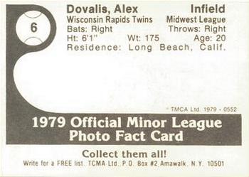 1979 TCMA Wisconsin Rapids Twins #6 Alex Dovalis Back