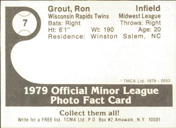 1979 TCMA Wisconsin Rapids Twins #7 Ron Grout Back