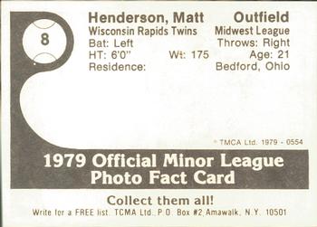 1979 TCMA Wisconsin Rapids Twins #8 Matt Henderson Back