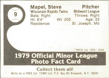 1979 TCMA Wisconsin Rapids Twins #9 Steve Mapel Back
