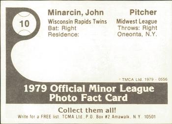 1979 TCMA Wisconsin Rapids Twins #10 John Minarcin Back