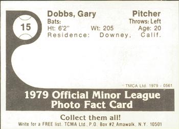 1979 TCMA Wisconsin Rapids Twins #15 Gary Dobbs Back