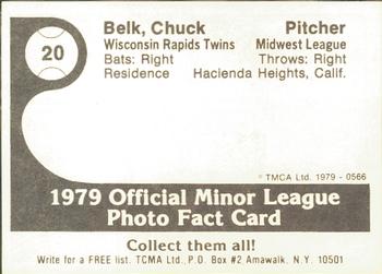 1979 TCMA Wisconsin Rapids Twins #20 Chuck Belk Back