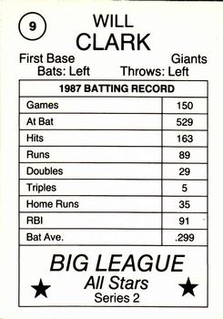 1988 Pacific Cards & Comics Big League All-Stars Series 2 (unlicensed) #9 Will Clark Back