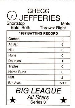 1988 Pacific Cards & Comics Big League All-Stars Series 3 (unlicensed) #7 Gregg Jefferies Back