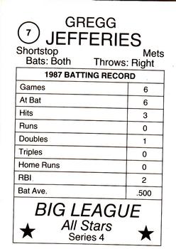 1988 Pacific Cards & Comics Big League All-Stars Series 4 (unlicensed) #7 Gregg Jefferies Back
