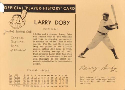 1952 Central National Bank Cleveland Indians #NNO Larry Doby Front