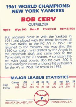 1982 Galasso 1961 World Champions New York Yankees #7 Bob Cerv Back