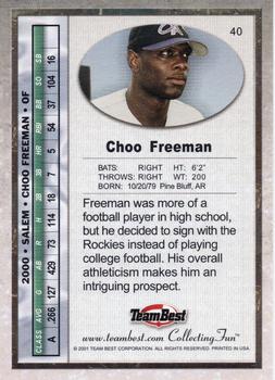 2001 Team Best #40 Choo Freeman Back