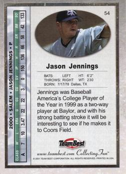 2001 Team Best #54 Jason Jennings Back