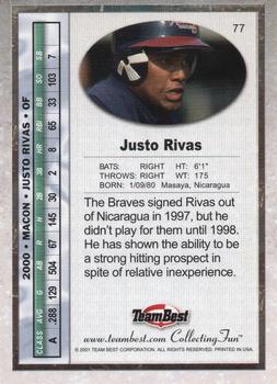 2001 Team Best #77 Justo Rivas Back