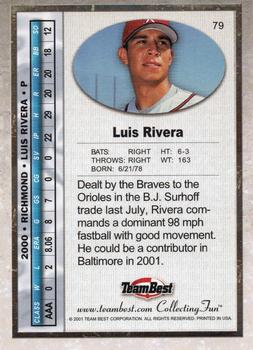 2001 Team Best #79 Luis Rivera Back