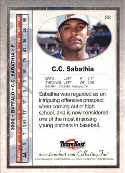 2001 Team Best #82 C.C. Sabathia Back
