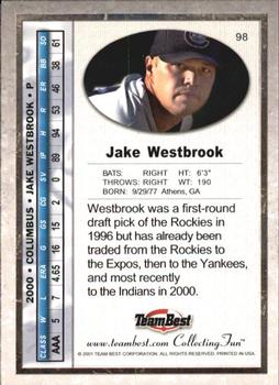 2001 Team Best #98 Jake Westbrook Back