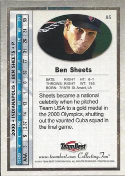 2001 Team Best #85 Ben Sheets Back