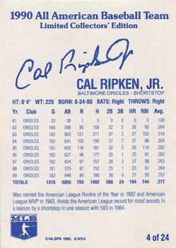 1990 MSA All-American Baseball Team #4 Cal Ripken, Jr. Back