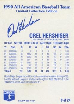 1990 MSA All-American Baseball Team #9 Orel Hershiser Back
