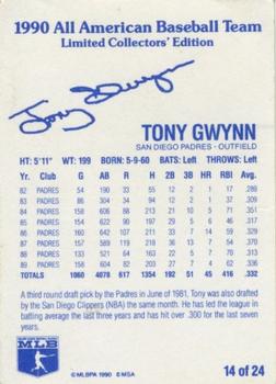 1990 MSA All-American Baseball Team #14 Tony Gwynn Back
