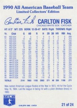 1990 MSA All-American Baseball Team #21 Carlton Fisk Back
