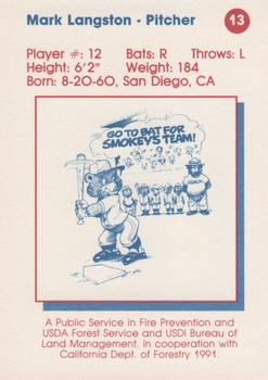 1991 California Angels Smokey #13 Mark Langston Back