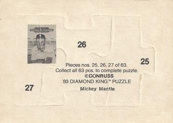 1983 Donruss Hall of Fame Heroes - Mickey Mantle Puzzle #25-27 Mickey Mantle Back