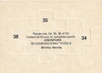 1983 Donruss Hall of Fame Heroes - Mickey Mantle Puzzle #34-36 Mickey Mantle Back