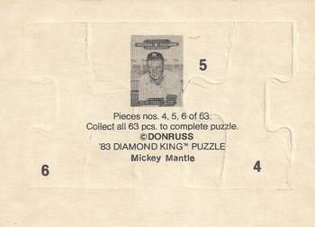 1983 Donruss Hall of Fame Heroes - Mickey Mantle Puzzle #4-6 Mickey Mantle Back
