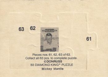 1983 Donruss Hall of Fame Heroes - Mickey Mantle Puzzle #61-63 Mickey Mantle Back