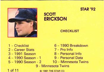 1992 Star Scott Erickson #1 Scott Erickson Back