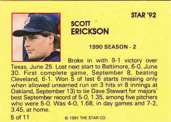 1992 Star Scott Erickson #5 Scott Erickson Back