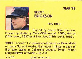 1992 Star Scott Erickson #7 Scott Erickson Back