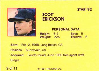 1992 Star Scott Erickson #9 Scott Erickson Back