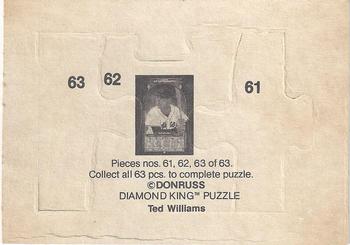 1984 Donruss Action All-Stars - Ted Williams Puzzle #61-63 Ted Williams Back