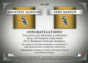 2012 Bowman Sterling - Dual Autographs Gold Refractors #DA-HB Keon Barnum / Courtney Hawkins Back