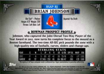 2012 Bowman Sterling - Prospect Autographs #BSAP-BJ Brian Johnson Back