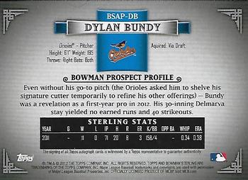 2012 Bowman Sterling - Prospect Autographs #BSAP-DB Dylan Bundy Back
