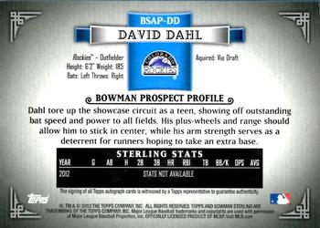 2012 Bowman Sterling - Prospect Autographs #BSAP-DD David Dahl Back