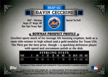 2012 Bowman Sterling - Prospect Autographs #BSAP-GC Gavin Cecchini Back