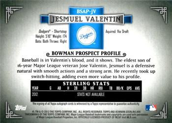 2012 Bowman Sterling - Prospect Autographs #BSAP-JV Jesmuel Valentin Back